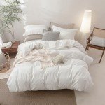 BDEAR Linen Feel Duvet Cover Queen Size, 100% Washed Cotton Comforter Cover Size 90x90inch with Zipper Closure and 2 Pillowcases, Solid-Off White