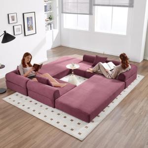 Convertible folding sofa bed with fixed frame, pillow back handrail, and cloud corduroy mattress, featuring memory foam for