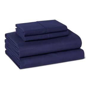 Amazon Basics Soft Organic Cotton Sheet Set with 2-Pieces Pillowcase, Navy Blue, Queen