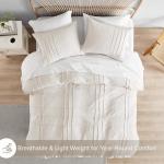 Comfort Spaces Cream King Size Duvet Cover Set - 3 Pieces Pintuck Pleated Duvet Cover, All Season Lightweight, Extra Softness Pre-Washed Microfiber King Bedding Cover Shams