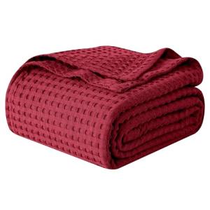 Elegant Comfort Premium 100% Cotton Waffle Blanket - Lightweight Breathable Waffle Weave Bed Blanket - Soft and Warm All Season Blanket for Couch, Sofa and Bed, Full Size 88x88 Inches, Burgundy