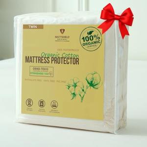 Waterproof Organic Mattress Protector Twin - Organic Cotton Breathable Mattress Pad Cover - 250 GSM Comfort - Deep Pocket - Fitted Comfort