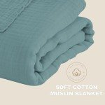 Cosy Family 4 Layer Muslin Bed Blanket - Breathable and Lightweight Gauze Boho Blanket for Spring, Soft 100% Cotton Muslin Blanket, Green, 55x80 Inches