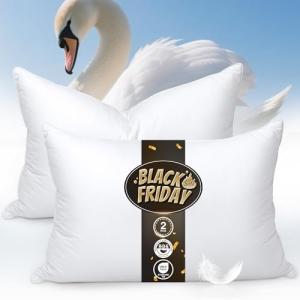 zibroges Goose Feather Pillows Queen Size Pack of 2 - Hotel Down Bed Pillow for Sleeping, Soft 600 Thread Count Cotton Cover, Fluffy Support Surround Fill Polyester for Side, Stomach, Back Sleepers