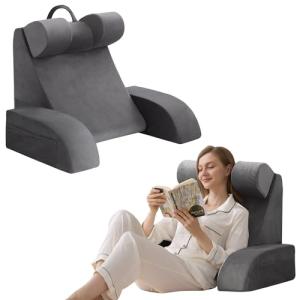 Velorose Reading Pillow for Sitting in Bed Adult, Back Pillow for Bed Sitting up, Backrest Pillow with Arms, Back Support Pillows for Gaming Lounging Watching TV, Medium 19" Grey
