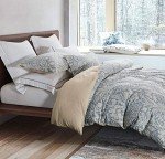 SLEEPBELLA Duvet Cover Full Size, 600 Thread Count Cotton Beige & Bluish Grey Printed with Luxurious Leaves Pattern Reversible Botanical Comforter Cover Sets, Bedding Set 3Pcs (Full Beige Paisley)