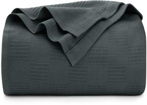 Utopia Bedding Smoke Gray 100% Cotton Blanket [Twin Size - 90x72 Inch] 350GSM Lightweight, Soft and Breathable Thermal Dorm Bed Blanket for All Seasons