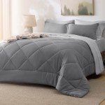 Bedsure Queen Comforter Set - 7 Pieces Reversible Grey Bedding, Queen Size Bed Set for All Seasons, Bed in a Bag with Down Alternative Comforter, Sheets, Pillowcases & Shams