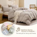 TOCOMOA Tan Gingham Duvet Cover Bedding Set 100% Washed Cotton Like Linen Feel Super Soft Comfy 3 Piece Brown Vintage Plaid Checkered Fall Comforter Cover Set (Queen 90"x90", Comforter Not Included)