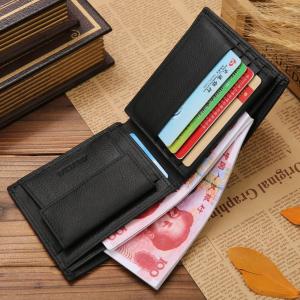 Premium Cowhide Wallet for Men Short Black Leather Bifold Wallet Classic Style Portefeuille Homme