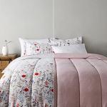Amazon Basics Full/Queen Size Comforter Sets, Ultra-Soft Lightweight Microfiber Reversible 3-Piece Bedding, Pink Floral