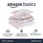 Amazon Basics Full/Queen Size Comforter Sets, Ultra-Soft Lightweight Microfiber Reversible 3-Piece Bedding, Pink Floral