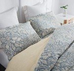 SLEEPBELLA Duvet Cover Full Size, 600 Thread Count Cotton Beige & Bluish Grey Printed with Luxurious Leaves Pattern Reversible Botanical Comforter Cover Sets, Bedding Set 3Pcs (Full Beige Paisley)