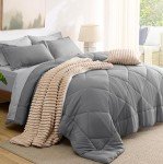 Bedsure Queen Comforter Set - 7 Pieces Reversible Grey Bedding, Queen Size Bed Set for All Seasons, Bed in a Bag with Down Alternative Comforter, Sheets, Pillowcases & Shams