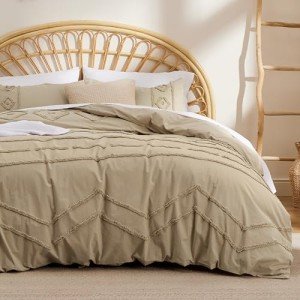 Bedsure Cotton Duvet Cover King Size - Tufted Geometry Duvet Cover Set, 3-Piece Soft and Breathable Boho Bedding Set for All Seasons (Nomad, King, 104"x90")