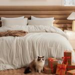 Bedsure Full Comforter Set - Beige Soft Bedding for All Seasons, Cationic Dyed Bed Set, 3 Pieces, 1 Full Size Comforter (82"x86") and 2 Pillow Shams (20"x26"+2")