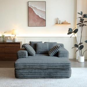 Plush Indoor Sleeper Chair Sofa Bed with Throw Pillows and Armrests, Dark Grey Upholstered Chair for Living Room