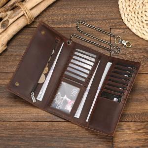 Luxury Style Men's Leather Wallet With Iron Chain Genuine Leather Clip Purse For Men Male Fashion Men's Long Wallet Dropshipping