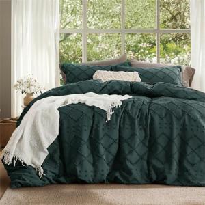 Bedsure Boho Duvet Cover King Size, Forest Green Breathable & Soft Boho Bedding, Machine Washable Comforter Cover for All Seasons, Includes 1 Duvet Cover 104"x90" with 2 Pillow Shams & Zipper Closure