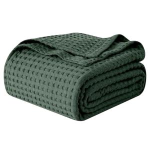 Elegant Comfort Premium 100% Cotton Waffle Blanket - Lightweight Breathable Waffle Weave Bed Blanket - Soft and Warm All Season Blanket for Couch, Sofa and Bed, King Size 90x108 Inches, Hunter Green