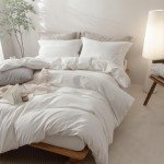 BDEAR Linen Feel Duvet Cover Queen Size, 100% Washed Cotton Comforter Cover Size 90x90inch with Zipper Closure and 2 Pillowcases, Solid-Off White