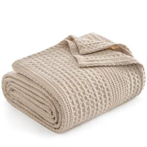 PHF Lightweight Waffle Weave Blanket King Size, Breathable & Ultra Soft, 104"x 90" Soft & Cozy Thin Blanket for All Season & Hot Sleepers, Bed, Home Decor - Light Tan