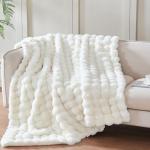 Serenhom 50x60 Inches Ultra-Soft Fuzzy Faux Fur Plush Throw Blanket - Thick, Warm Sherpa for Couch, Sofa, Bedroom, Camping - Decorative Blanket for Cozy Warmth, Bubble Ivory White