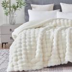Serenhom 50x60 Inches Ultra-Soft Fuzzy Faux Fur Plush Throw Blanket - Thick, Warm Sherpa for Couch, Sofa, Bedroom, Camping - Decorative Blanket for Cozy Warmth, Bubble Ivory White