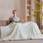 Serenhom 50x60 Inches Ultra-Soft Fuzzy Faux Fur Plush Throw Blanket - Thick, Warm Sherpa for Couch, Sofa, Bedroom, Camping - Decorative Blanket for Cozy Warmth, Bubble Ivory White