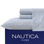 Nautica - Queen Sheet Set, Cotton Percale Bedding Set, Crisp & Cool, Lightweight & Breathable (Penny Pinstripe Blue, Queen)