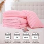 Smoofy Fluffy Queen Comforter Set 3 Pieces - Pink Fleece Fluffy Comforter Set, Luxury Fuzzy Queen Bedding Set, Soft Warm Bed Set All Season, Heavy Faux Fur Comforter with 2 Pillow Cases