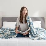 Berkshire Blanket-Classic Heavyweight Soft Printed VelvetLoft® Plush Blanket, Full/Queen Size Soft Fuzzy Warm Blanket for Couch Sofa Bed, Floral Blue, 90in x 90in