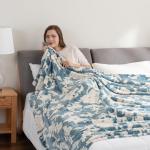 Berkshire Blanket-Classic Heavyweight Soft Printed VelvetLoft® Plush Blanket, Full/Queen Size Soft Fuzzy Warm Blanket for Couch Sofa Bed, Floral Blue, 90in x 90in