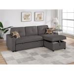 Convertible Sectional Sofa Bed with Storage Chaise, Cup Holders & Pillows, 2-Piece Living Room Furniture