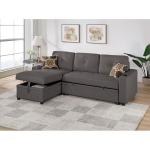 Convertible Sectional Sofa Bed with Storage Chaise, Cup Holders & Pillows, 2-Piece Living Room Furniture