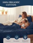 LANE LINEN Eco Friendly 100% Organic Cotton Bed Sheets Queen Size, Soft & Comfy Percale Weave, Fully Elasticized Mercerized Naturally Cooling Cotton Sheets Queen Size Set- Navy