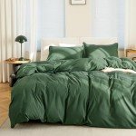 KINMEROOM Olive Green Duvet Cover Queen Size Set, 3 Pieces, 1 Soft Bedding Duvet Cover 90×90 Inches with Zipper Closure 8 Ties and 2 Pillow Shams for Queen Size Bed (Olive, Queen)