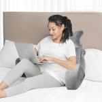 SLIGUY Reading Pillow for Sitting in Bed Couch Adult, Back Pillow with arm Support and Pockets, Adult Back Pillow Bed Chair for Bed Rest, Reading, Watching TV, Gaming for Boys and Girls Light Grey