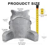 SLIGUY Reading Pillow for Sitting in Bed Couch Adult, Back Pillow with arm Support and Pockets, Adult Back Pillow Bed Chair for Bed Rest, Reading, Watching TV, Gaming for Boys and Girls Light Grey