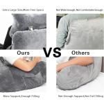SLIGUY Reading Pillow for Sitting in Bed Couch Adult, Back Pillow with arm Support and Pockets, Adult Back Pillow Bed Chair for Bed Rest, Reading, Watching TV, Gaming for Boys and Girls Light Grey