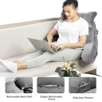 SLIGUY Reading Pillow for Sitting in Bed Couch Adult, Back Pillow with arm Support and Pockets, Adult Back Pillow Bed Chair for Bed Rest, Reading, Watching TV, Gaming for Boys and Girls Light Grey