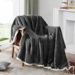 BEAUTEX Sherpa Fleece Throw Blanket Queen Size for Bed - Thick and Warm Blanket for Winter, Fluffy Flannel Plush Queen Blanket, Fuzzy Grey Cuddle Blankets for Bed (90" x 90", Grey)
