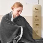 BEAUTEX Sherpa Fleece Throw Blanket Queen Size for Bed - Thick and Warm Blanket for Winter, Fluffy Flannel Plush Queen Blanket, Fuzzy Grey Cuddle Blankets for Bed (90" x 90", Grey)