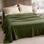 Bedsure GentleSoft 100% Cotton Blanket Queen Size for Bed - Breathable and Lightweight, Soft Cozy Textured Herringbone Woven Blanket for Summer, Olive Green, 90x90 inches