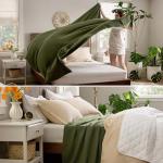 Bedsure GentleSoft 100% Cotton Blanket Queen Size for Bed - Breathable and Lightweight, Soft Cozy Textured Herringbone Woven Blanket for Summer, Olive Green, 90x90 inches