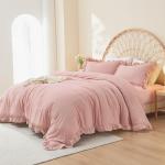 Litanika Full Size Comforter Sets, 3 Pieces Blush Pink Ruffle Girls Women Cute Bedding Comforters & Sets, Lightweight Fluffy Microfiber as Gift (79x90In Comforter & 2 Pillowcases)