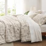 Bedsure Queen Comforter Set - Beige Bed Set, 3 Pieces Cute Floral Bedding, 1 Soft Botanical Flowers Comforter and 2 Pillow Shams