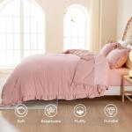 Litanika Full Size Comforter Sets, 3 Pieces Blush Pink Ruffle Girls Women Cute Bedding Comforters & Sets, Lightweight Fluffy Microfiber as Gift (79x90In Comforter & 2 Pillowcases)