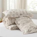 Bedsure Queen Comforter Set - Beige Bed Set, 3 Pieces Cute Floral Bedding, 1 Soft Botanical Flowers Comforter and 2 Pillow Shams