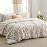 Bedsure Queen Comforter Set - Beige Bed Set, 3 Pieces Cute Floral Bedding, 1 Soft Botanical Flowers Comforter and 2 Pillow Shams
